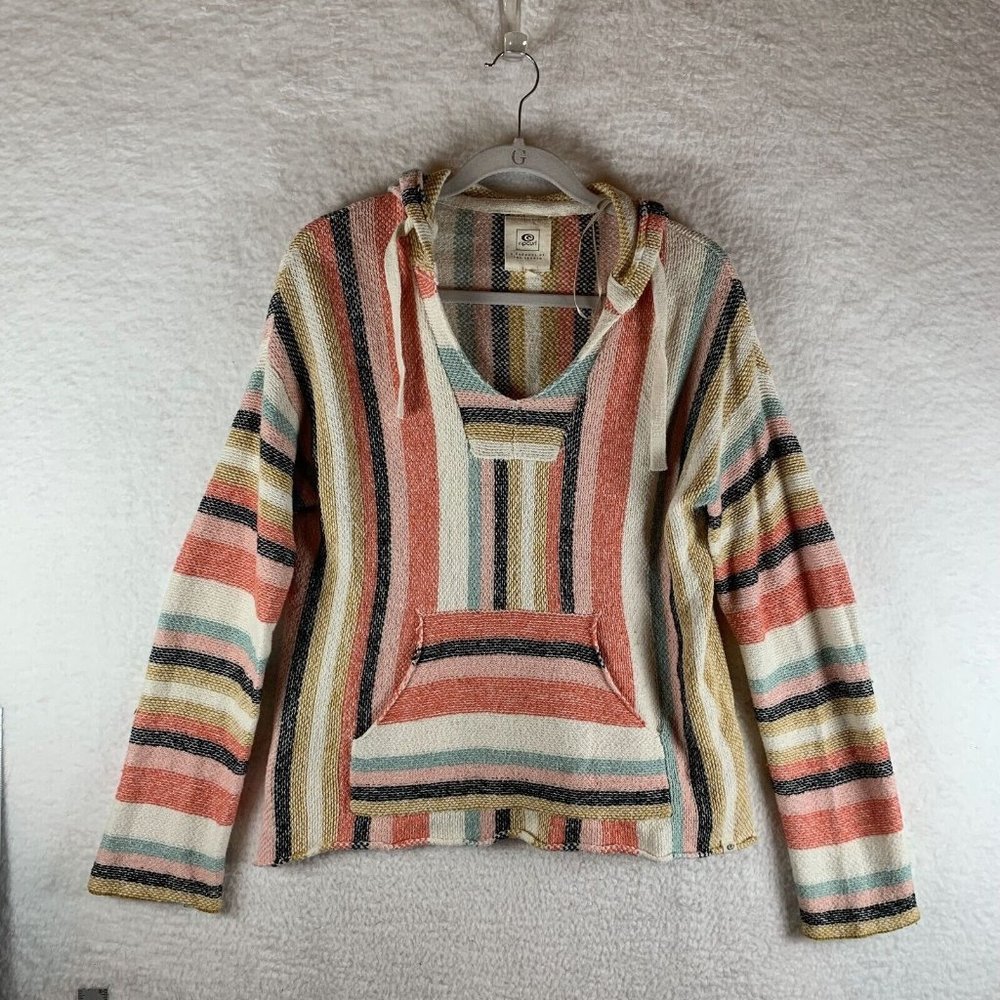 Rip Curl Sweater Women's S Multicolor‎ Striped Knit Hooded Pockets Pullover 7794